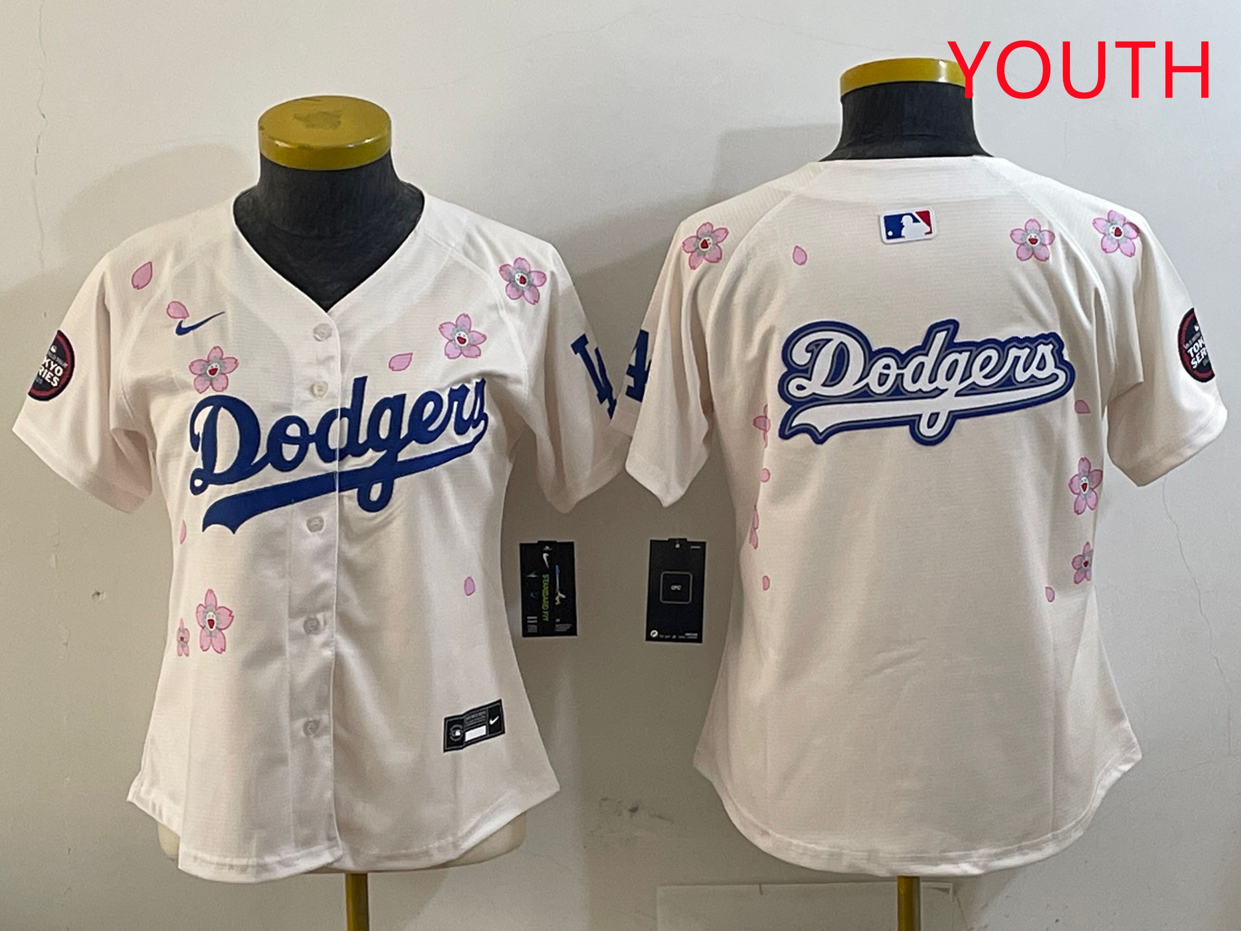 Youth Los Angeles Dodgers Blank Cream Sakura Edition 2025 Nike MLB Jersey style 13